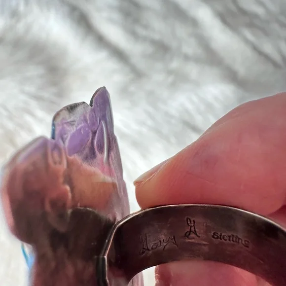 Vintage Native American Sterling Turquoise Signed Ring Adjustable Heavy 19 Grams - Picture 8 of 9